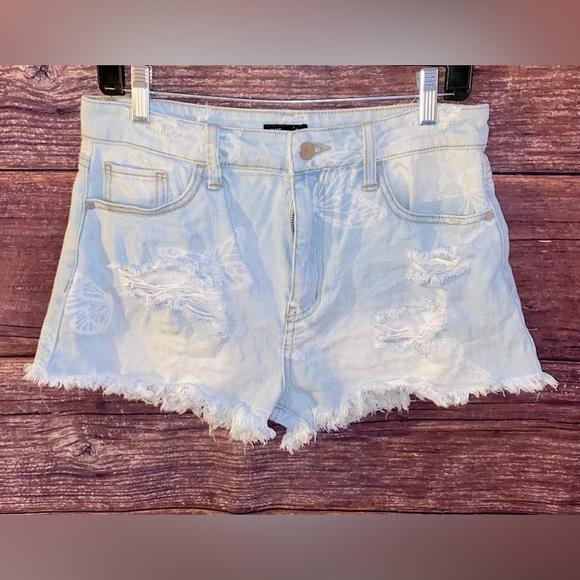 Material Girl Pants - Butterfly Wing Distress Jean Short